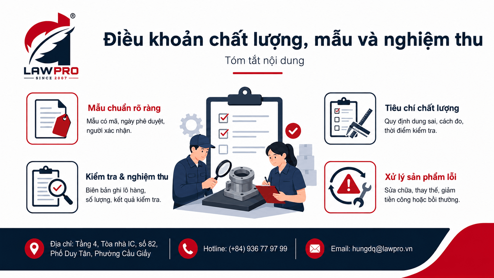 Điều khoản chất lượng, mẫu và nghiệm thu